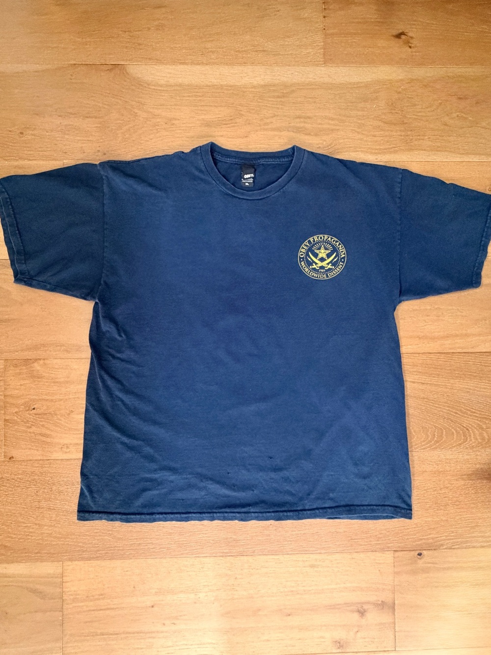VTG Obey Propaganda Worldwide Dissent T-Shirt Faded Navy XL Skater Streetwear